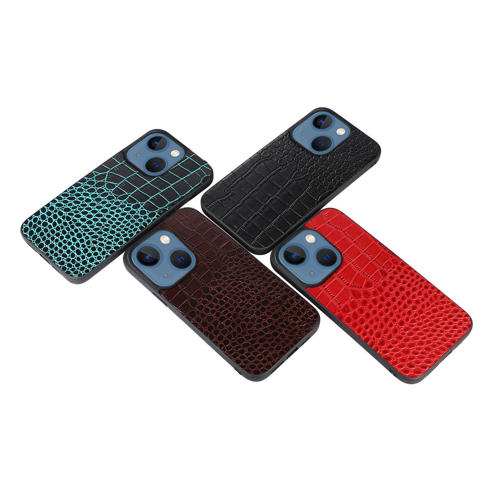 For iPhone 13 6.1 inch Crocodile Texture Genuine Leather Phone Case Coated PC + TPU Bottom Case - Black-3