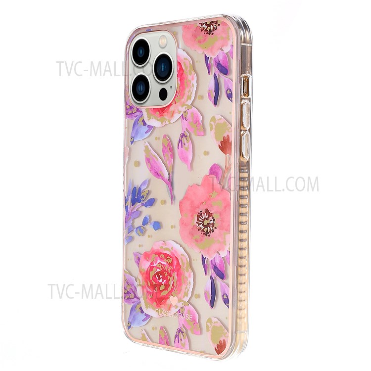 For iPhone 13 Pro 6.1 inch Aurora Effect Flower Pattern Electroplating Phone TPU Case IMD Workmanship Protective Cover - Red/Purple-2