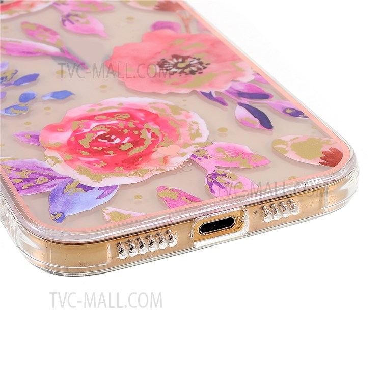 For iPhone 13 Pro 6.1 inch Aurora Effect Flower Pattern Electroplating Phone TPU Case IMD Workmanship Protective Cover - Red/Purple-5