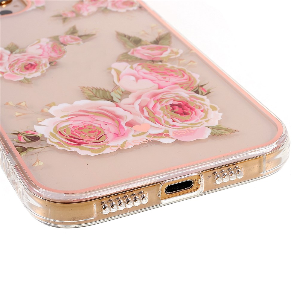 Flower Pattern Electroplating Phone Case for iPhone 12 Pro Max 6.7 inch, Aurora Effect IMD Workmanship TPU Shell - Rose-5