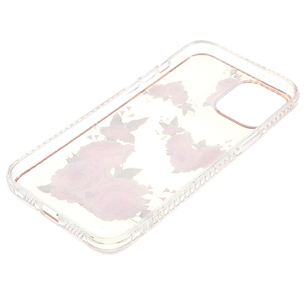 Flower Pattern Electroplating Phone Case for iPhone 12 Pro Max 6.7 inch, Aurora Effect IMD Workmanship TPU Shell - Rose-7