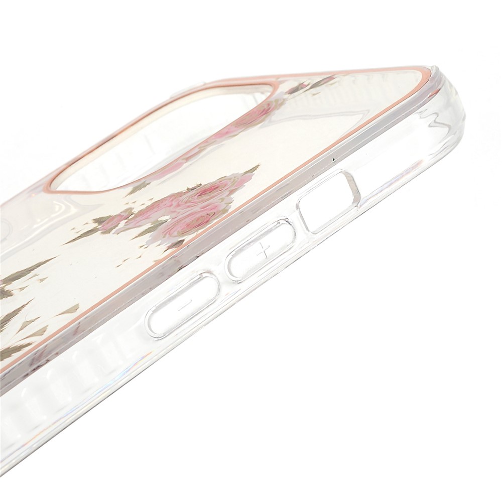 Flower Pattern Electroplating Phone Case for iPhone 12 Pro Max 6.7 inch, Aurora Effect IMD Workmanship TPU Shell - Rose-8