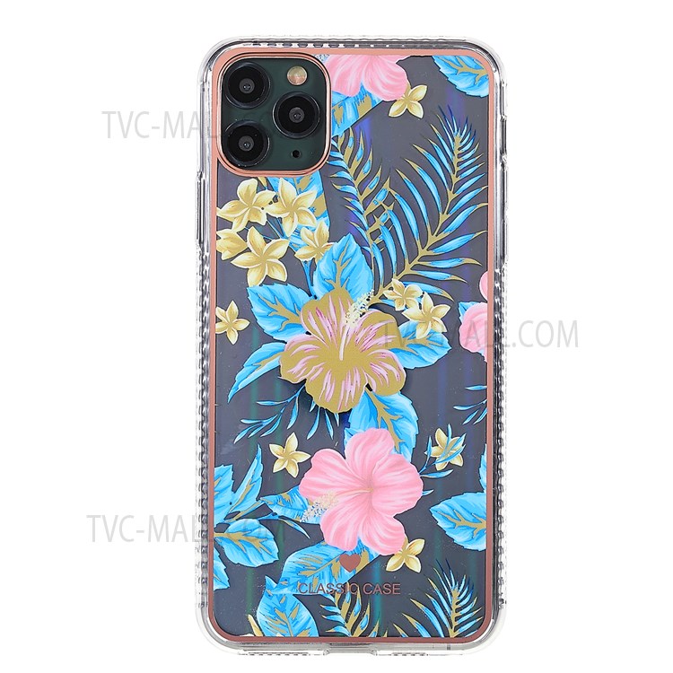 Aurora Effect Flower Pattern TPU Case for iPhone 11 Pro 5.8 inch, IMD Electroplating Anti-drop Phone Shell - Blue/Pink-1