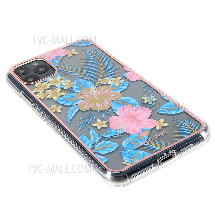 Aurora Effect Flower Pattern TPU Case for iPhone 11 Pro 5.8 inch, IMD Electroplating Anti-drop Phone Shell - Blue/Pink-4