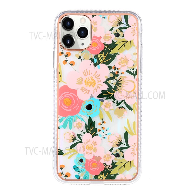 Aurora Effect Flower Pattern TPU Case for iPhone 11 Pro 5.8 inch, IMD Electroplating Anti-drop Phone Shell - Black/Red-1