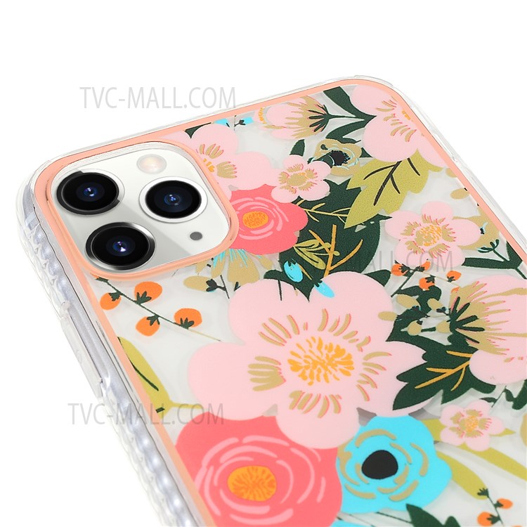 Aurora Effect Flower Pattern TPU Case for iPhone 11 Pro 5.8 inch, IMD Electroplating Anti-drop Phone Shell - Black/Red-6