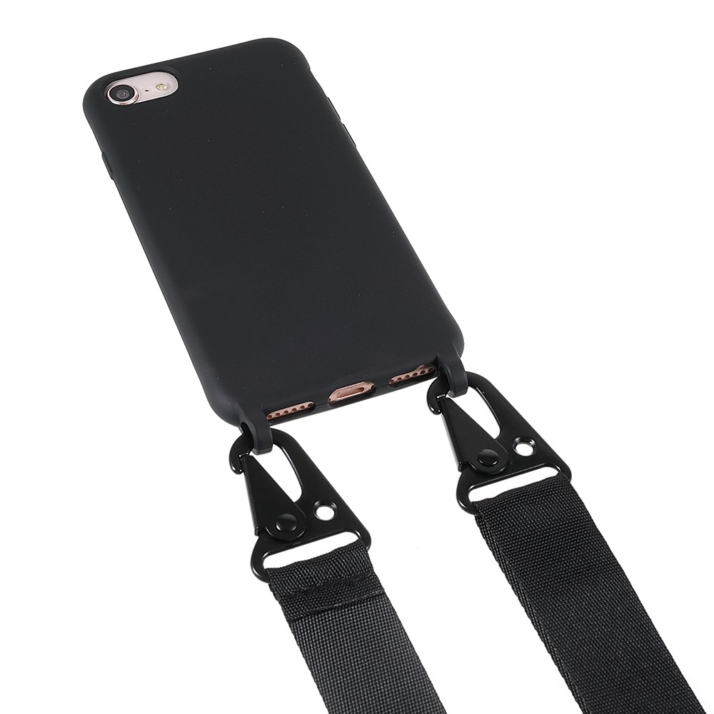 For iPhone SE (2022)/SE (2020)/8/7 Smooth Matte Soft Flexible TPU Cover with Shoulder Strap - Black-3