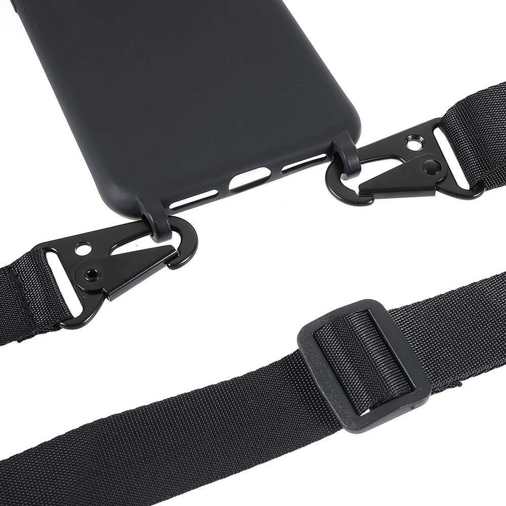 For iPhone SE (2022)/SE (2020)/8/7 Smooth Matte Soft Flexible TPU Cover with Shoulder Strap - Black-7