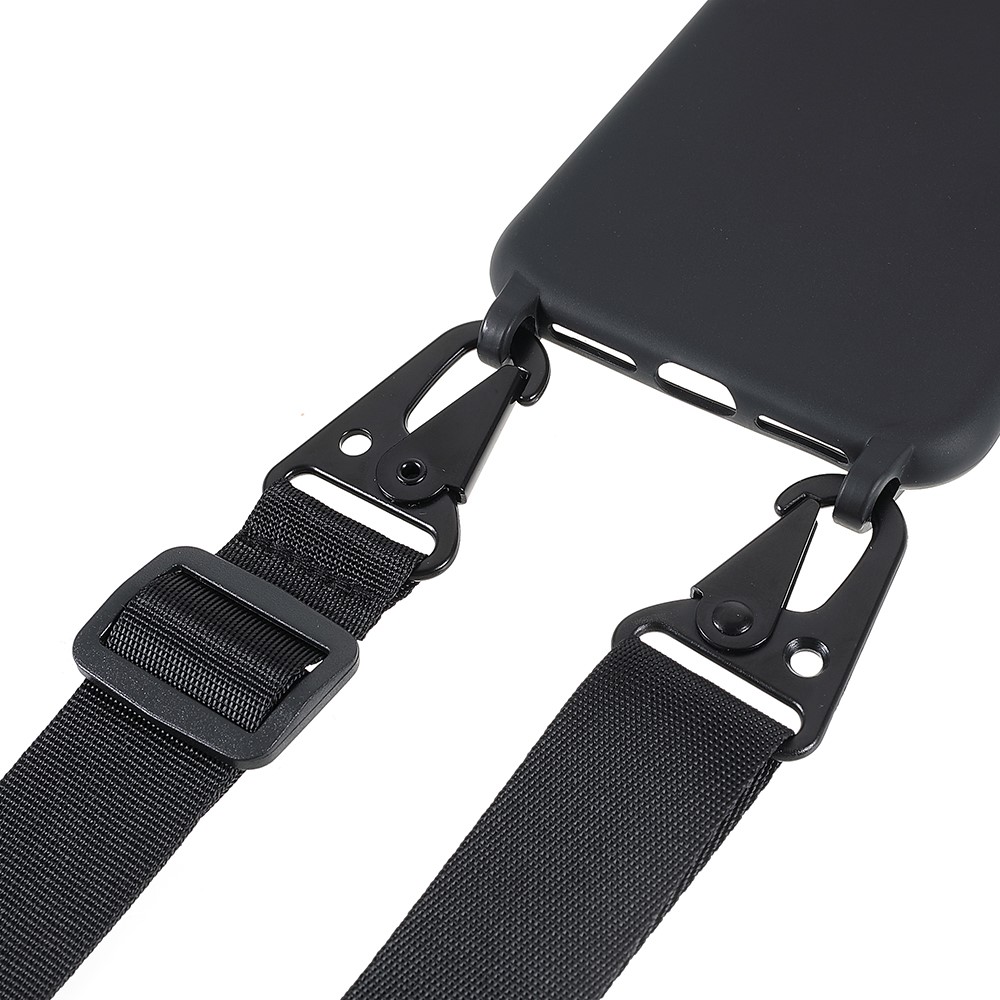 For iPhone SE (2022)/SE (2020)/8/7 Smooth Matte Soft Flexible TPU Cover with Shoulder Strap - Black-8