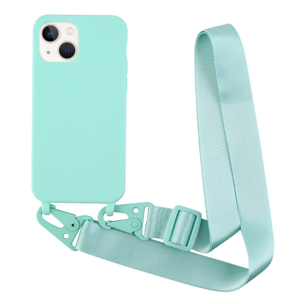 For iPhone 13 mini 5.4 inch Matte Finish Lightweight Phone Case Soft TPU Protective Cover with Long Shoulder Strap - Light Green