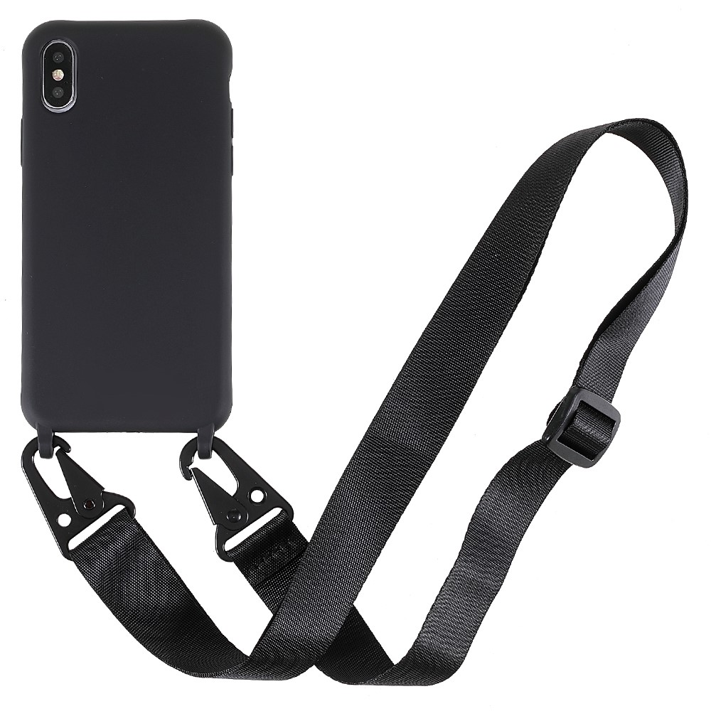 For iPhone XS 5.8 inch Matte Textured Shockproof TPU Protective Sturdy Phone Case with Shoulder Strap - Black
