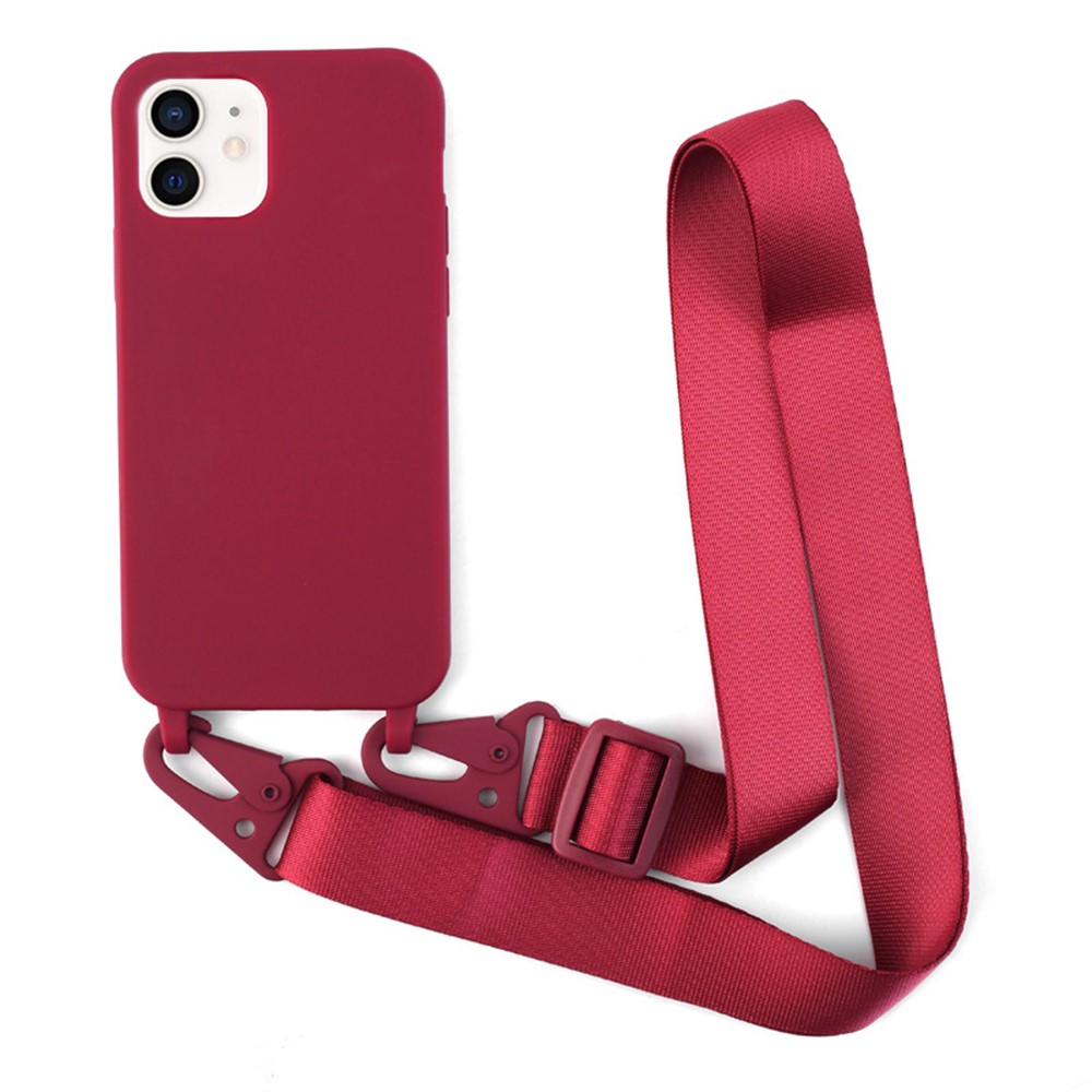For iPhone 12 mini 5.4 inch Matte Surface Soft Skin Flexible TPU Anti-Scratch Protective Phone Case with Shoulder Strap - Red