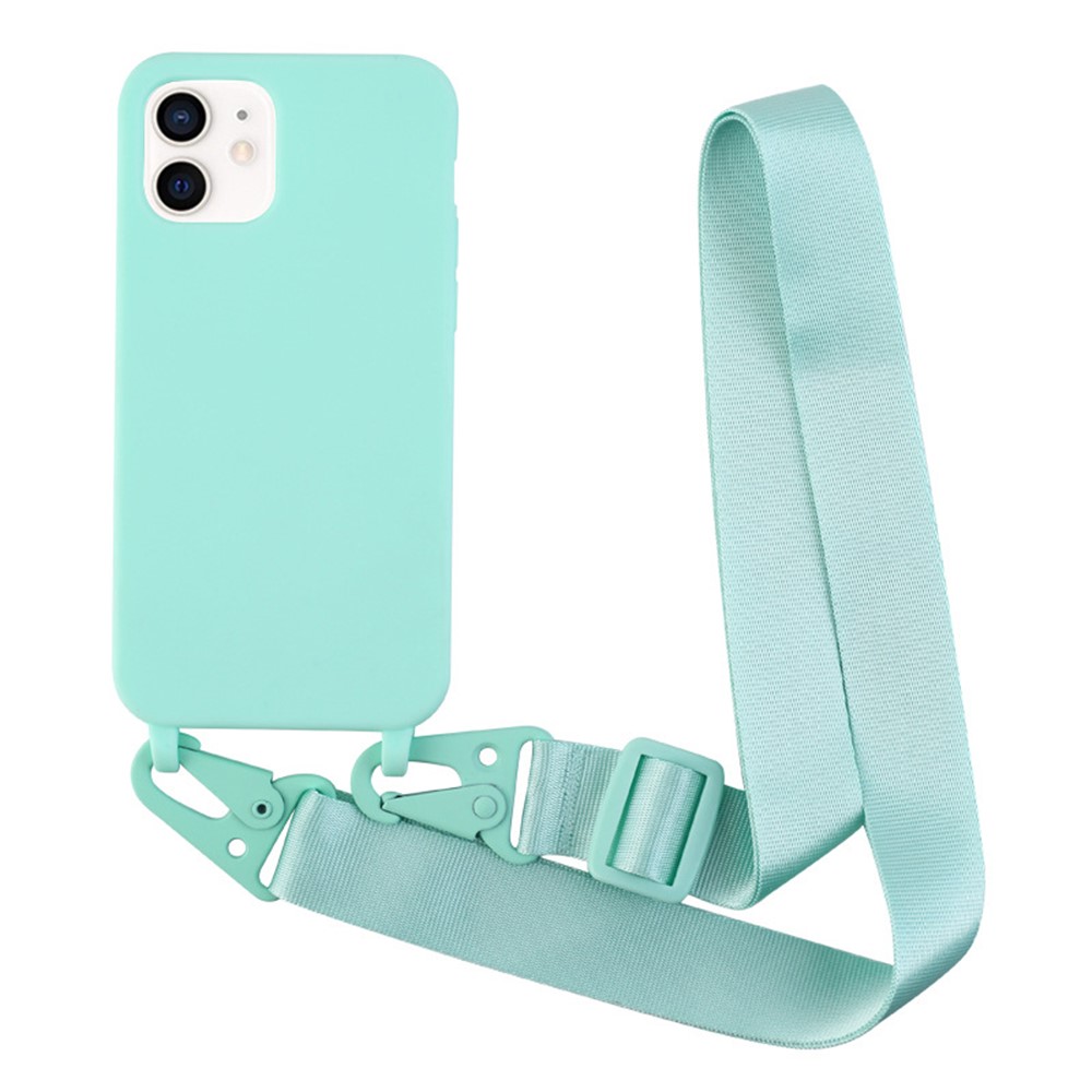 For iPhone 12 mini 5.4 inch Matte Surface Soft Skin Flexible TPU Anti-Scratch Protective Phone Case with Shoulder Strap - Light Green