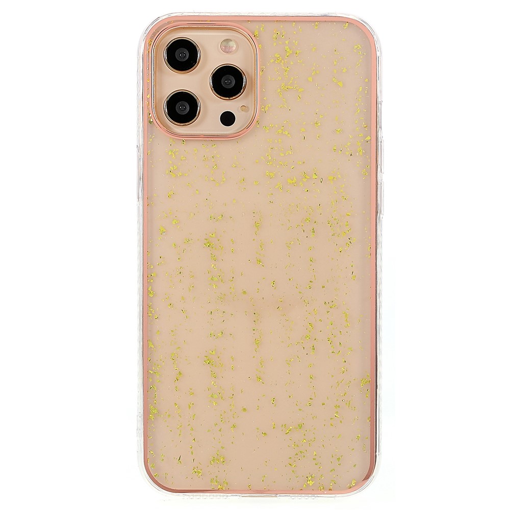 IMD TPU Phone Case for iPhone 13 Pro 6.1 inch, Gold Leaf Decor Electroplating Edging TPU Phone Protective Accessory - Yellow-1