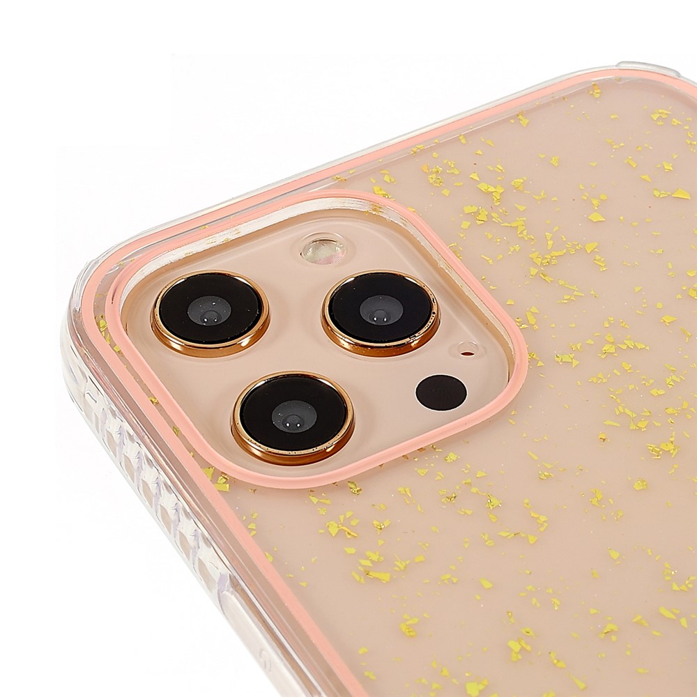 IMD TPU Phone Case for iPhone 13 Pro 6.1 inch, Gold Leaf Decor Electroplating Edging TPU Phone Protective Accessory - Yellow-6