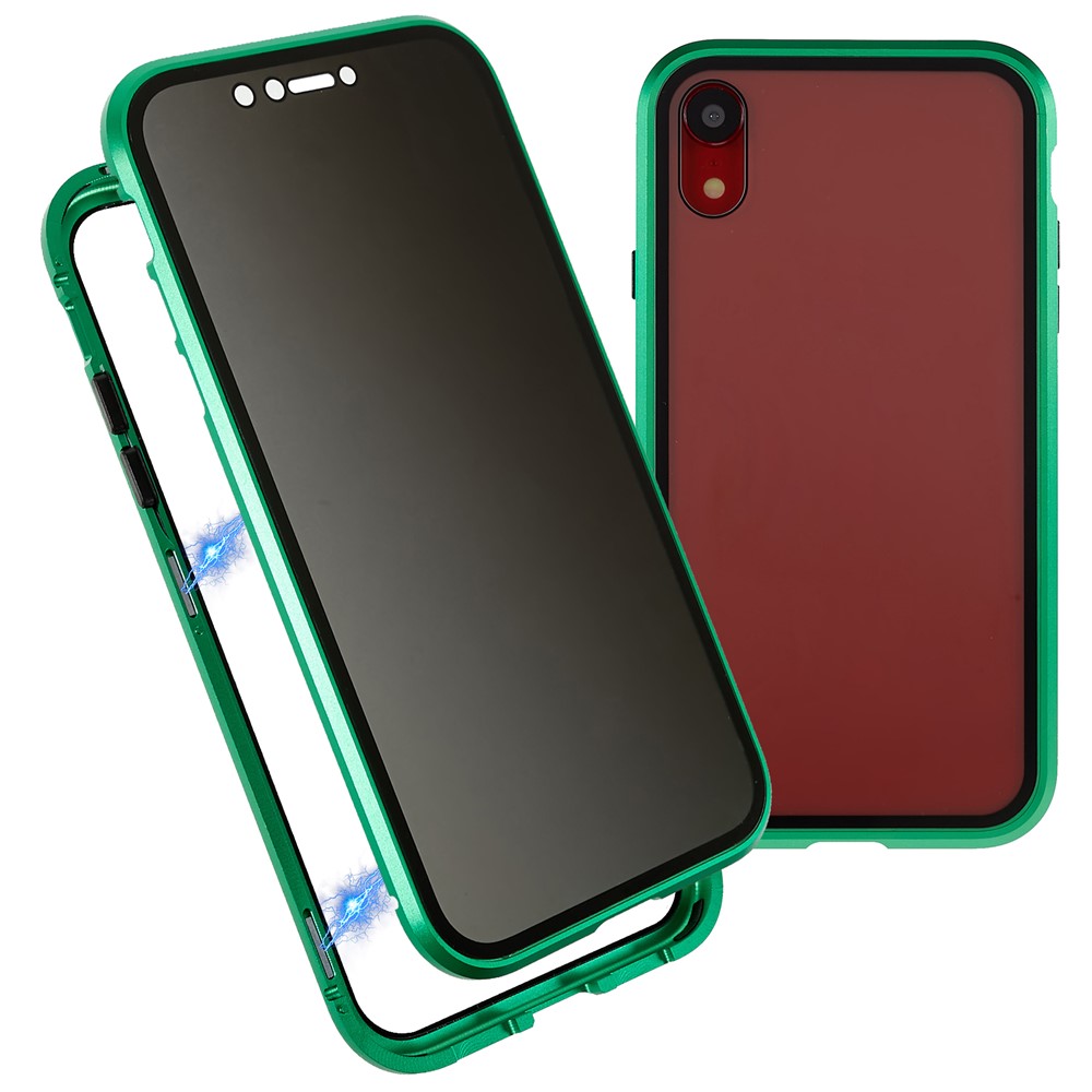 For iPhone XR 6.1 inch Privacy Magnetic Case Anti-Peeping Double-Sided Tempered Glass + Metal Bumper Frame Full Protective Phone Cover - Green