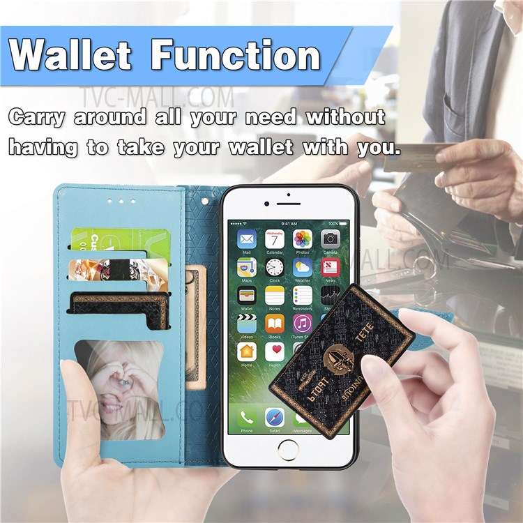 For iPhone 7 Plus/8 Plus 5.5 inch TPU+PU Leather Mobile Phone Case Imprinted Dream Wings Pattern Wallet Flip Cover with Strap - Blue-11