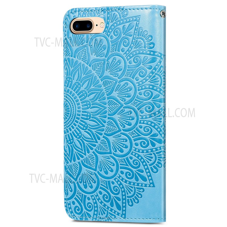 For iPhone 7 Plus/8 Plus 5.5 inch TPU+PU Leather Mobile Phone Case Imprinted Dream Wings Pattern Wallet Flip Cover with Strap - Blue-2