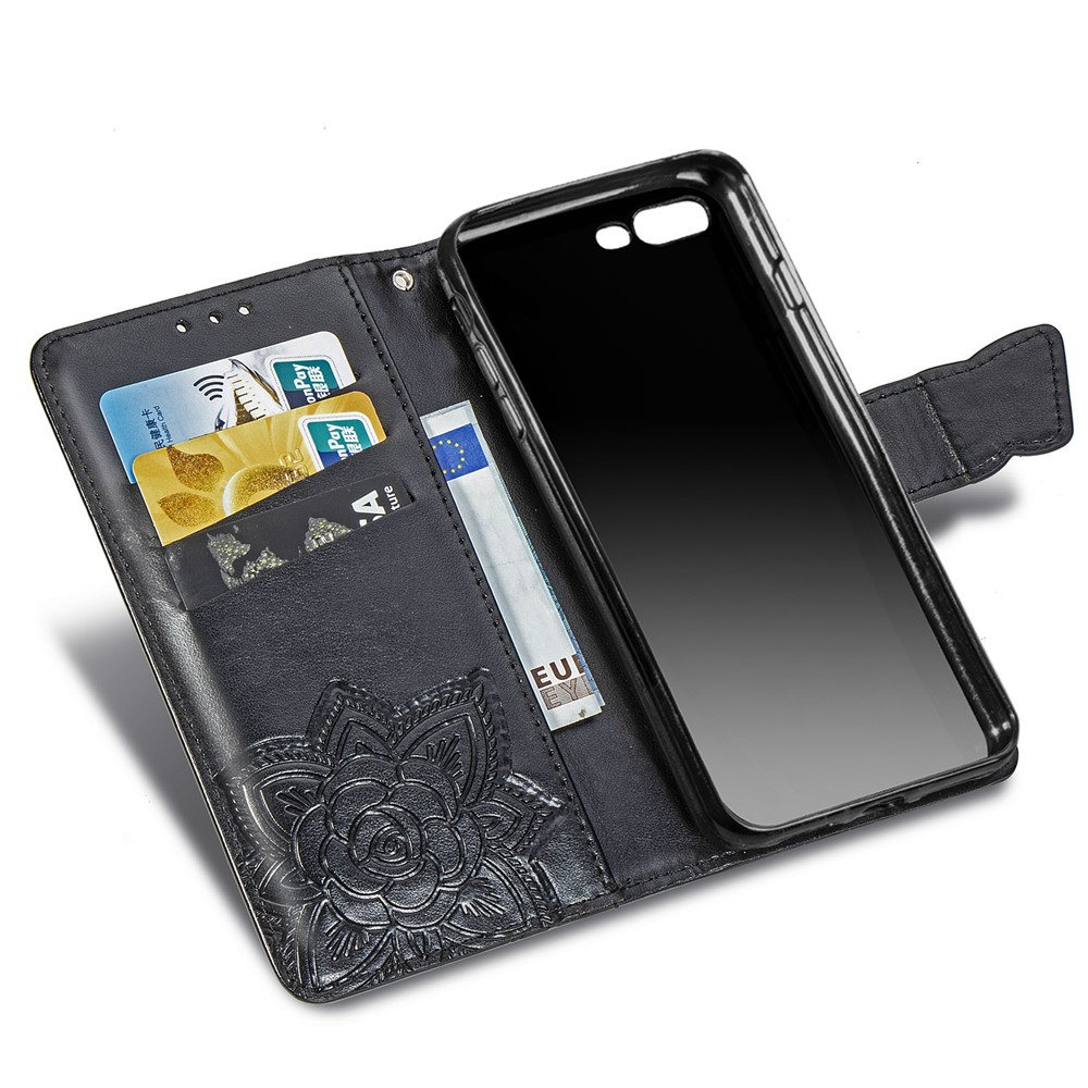 For iPhone 7 Plus / 8 Plus 5.5 inch Butterfly Flower Pattern Imprinted PU Leather Magnetic Flip Cover Viewing Stand Hand Strap Wallet Purse Case with Strap - Black-7