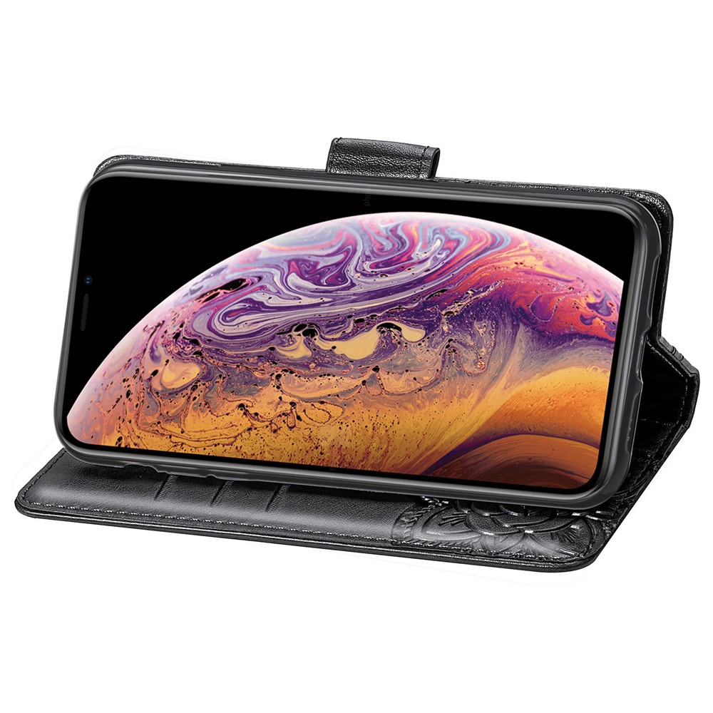 For iPhone XS Max 6.5 inch Imprinting Butterfly Flower PU Leather + TPU All-round Protection Wallet Stand Phone Cover Case - Black-5