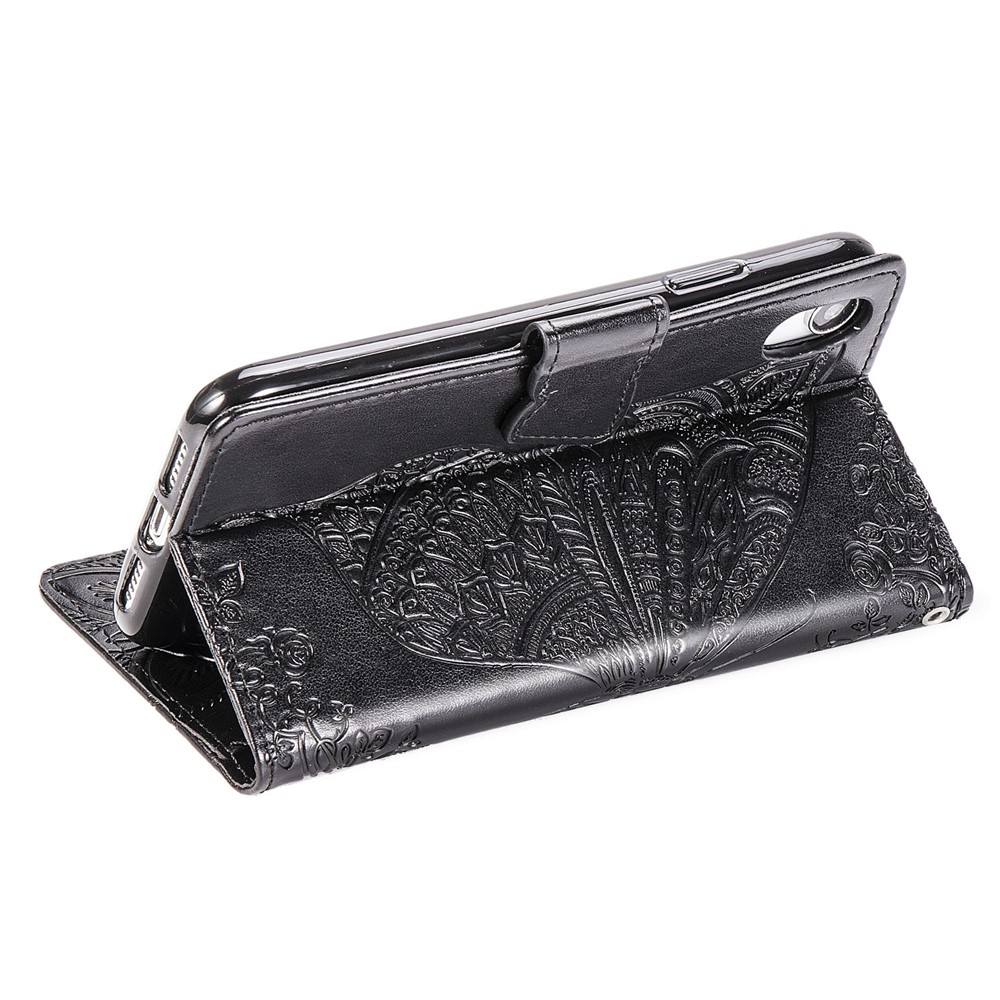 For iPhone XS Max 6.5 inch Imprinting Butterfly Flower PU Leather + TPU All-round Protection Wallet Stand Phone Cover Case - Black-6