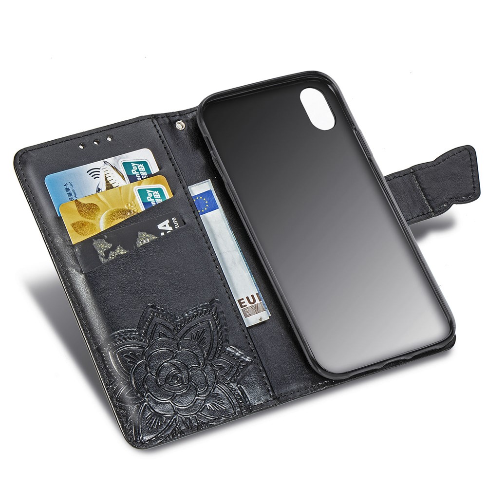 For iPhone XS Max 6.5 inch Imprinting Butterfly Flower PU Leather + TPU All-round Protection Wallet Stand Phone Cover Case - Black-7