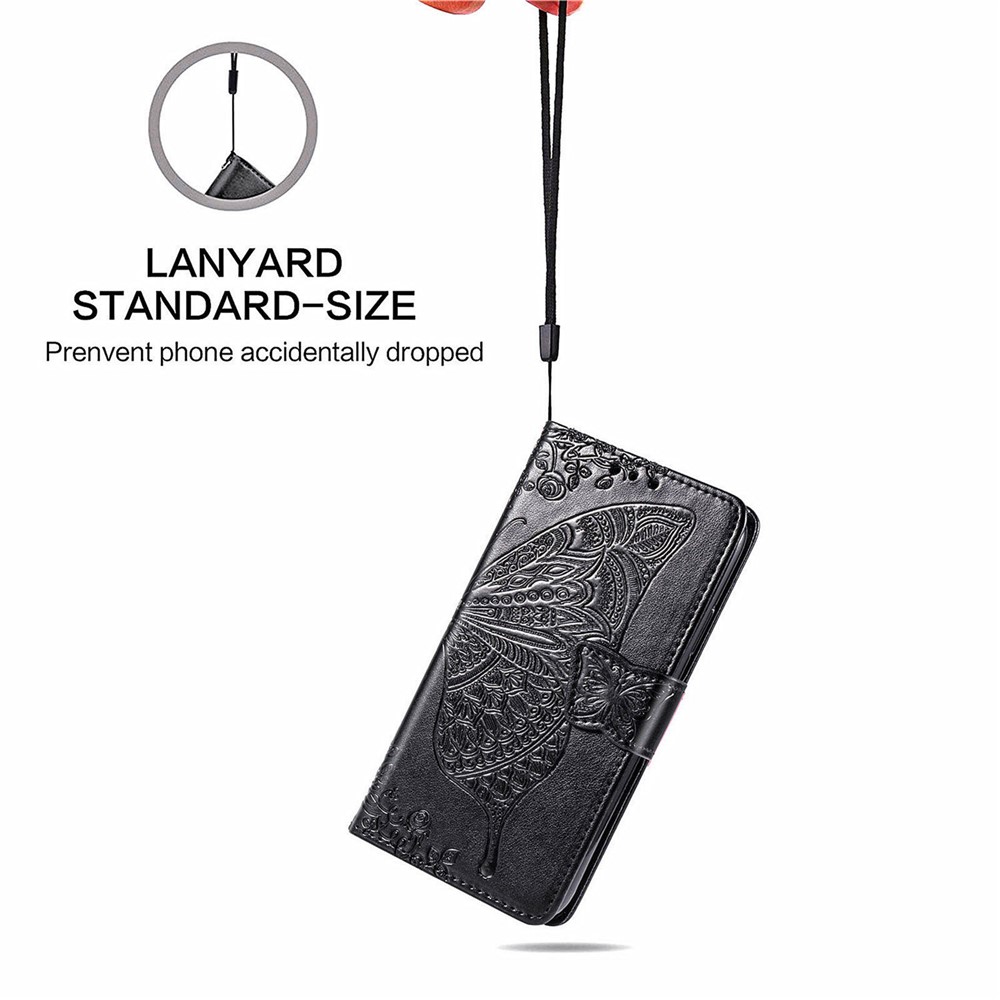 For iPhone XS Max 6.5 inch Imprinting Butterfly Flower PU Leather + TPU All-round Protection Wallet Stand Phone Cover Case - Black-8