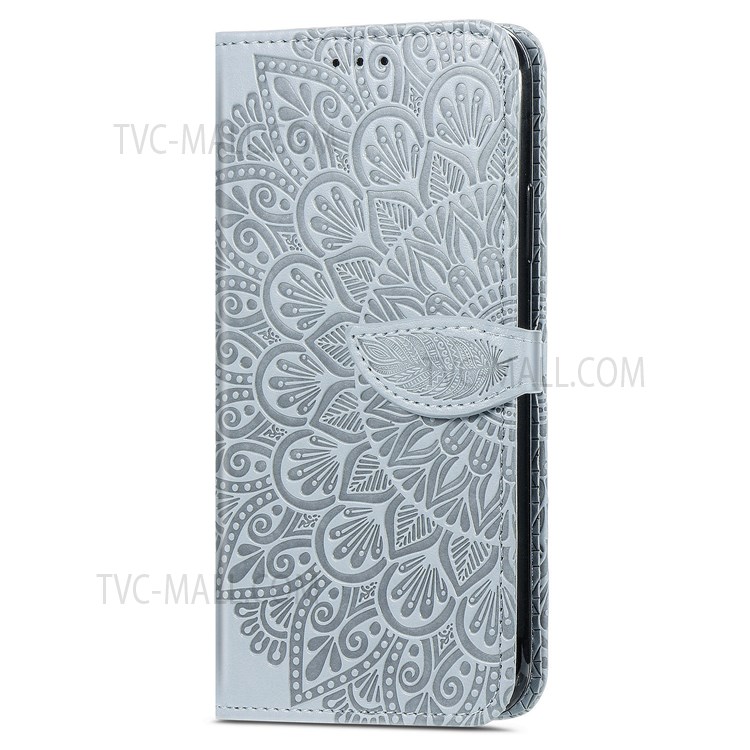 For iPhone XR 6.1 inch Imprinted Dream Wings Pattern Flip Phone Case Folio Wallet Wrist Strap PU Leather Stand Cover - Grey-2