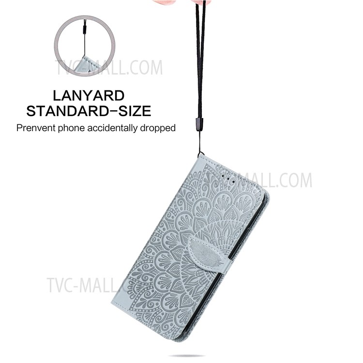 For iPhone XR 6.1 inch Imprinted Dream Wings Pattern Flip Phone Case Folio Wallet Wrist Strap PU Leather Stand Cover - Grey-8