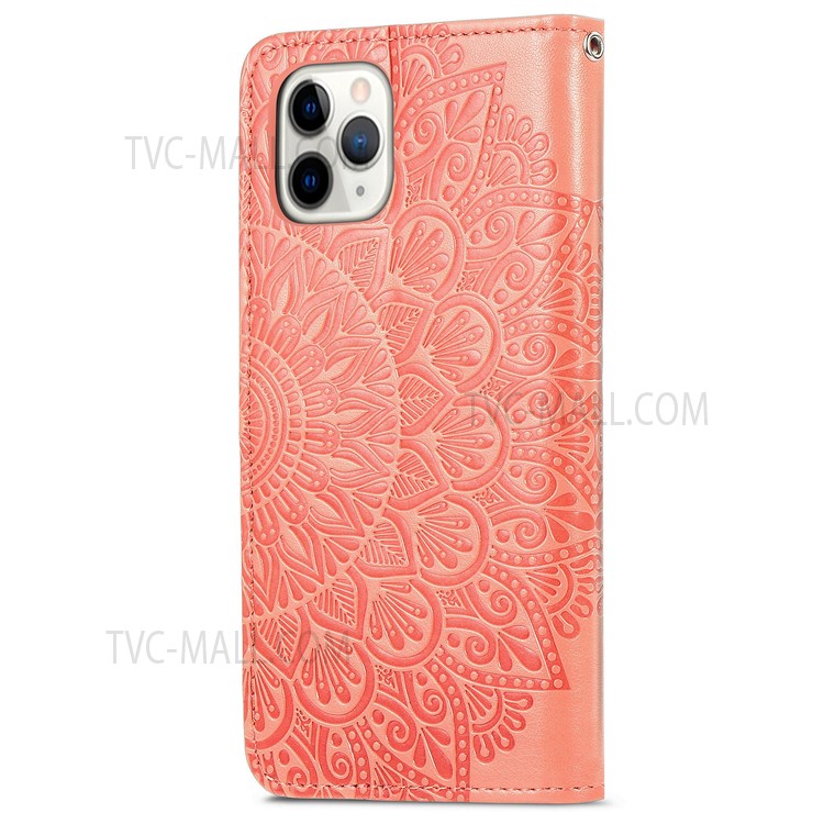 For iPhone 11 Pro 5.8 inch Wallet Phone Case Folding Stand Imprinted Dream Wings Pattern PU Leather Anti-Scratch Cover with Wrist Strap - Orange-3