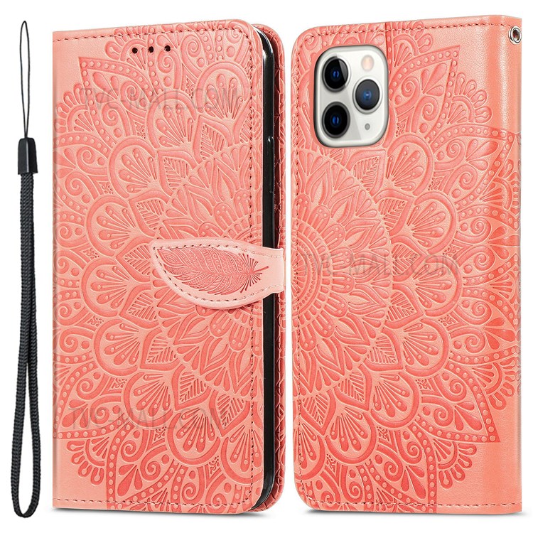 For iPhone 11 Pro 5.8 inch PU Leather Imprinted Dream Wings Pattern Case Wallet Stand Magnetic Closure Flip Shockproof Cover with Strap - Orange-1