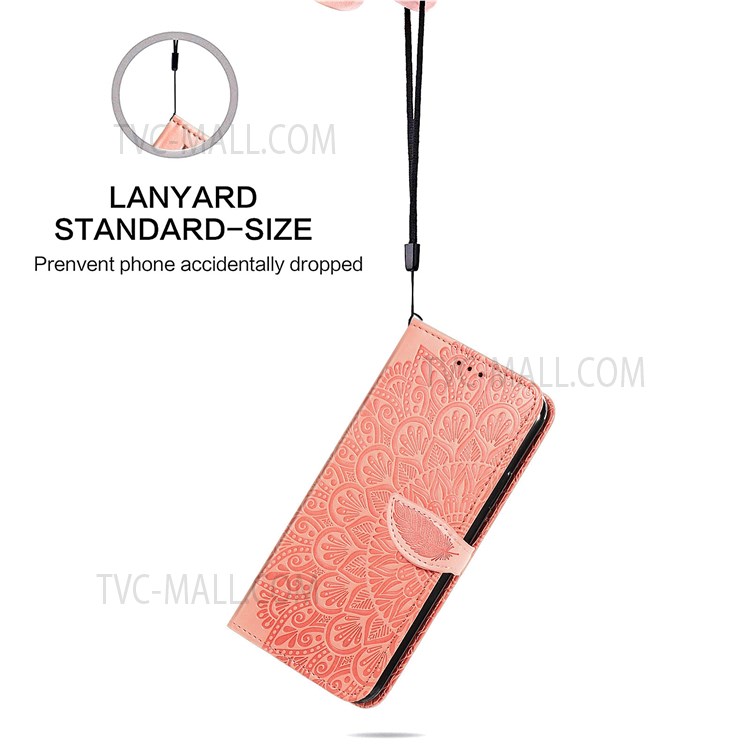 For iPhone 11 Pro 5.8 inch PU Leather Imprinted Dream Wings Pattern Case Wallet Stand Magnetic Closure Flip Shockproof Cover with Strap - Orange-8