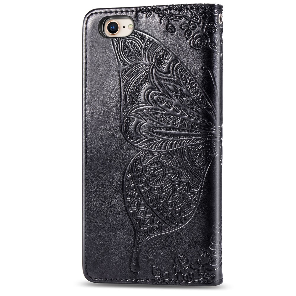 For iPhone 7 4.7 inch/8 4.7 inch/SE (2020)/SE (2022) Imprinting Butterfly Flower PU Leather Stand Cover Wallet Phone Case - Black-3