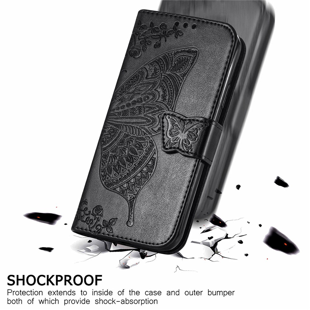 For iPhone X/XS 5.8 inch Butterfly Flower Imprinted PU Leather Magnetic Clasp Phone Case with Wallet Stand - Black-10