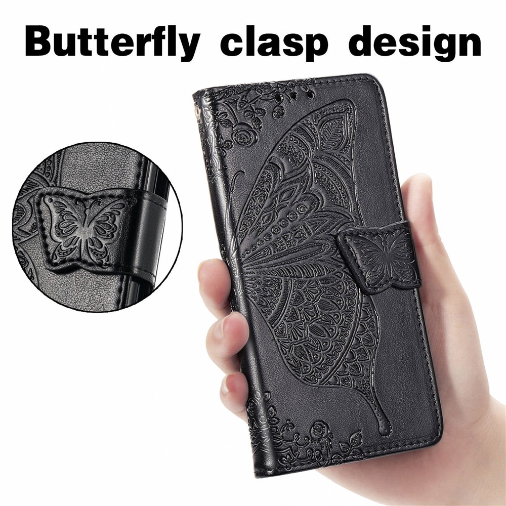 For iPhone X/XS 5.8 inch Butterfly Flower Imprinted PU Leather Magnetic Clasp Phone Case with Wallet Stand - Black-11