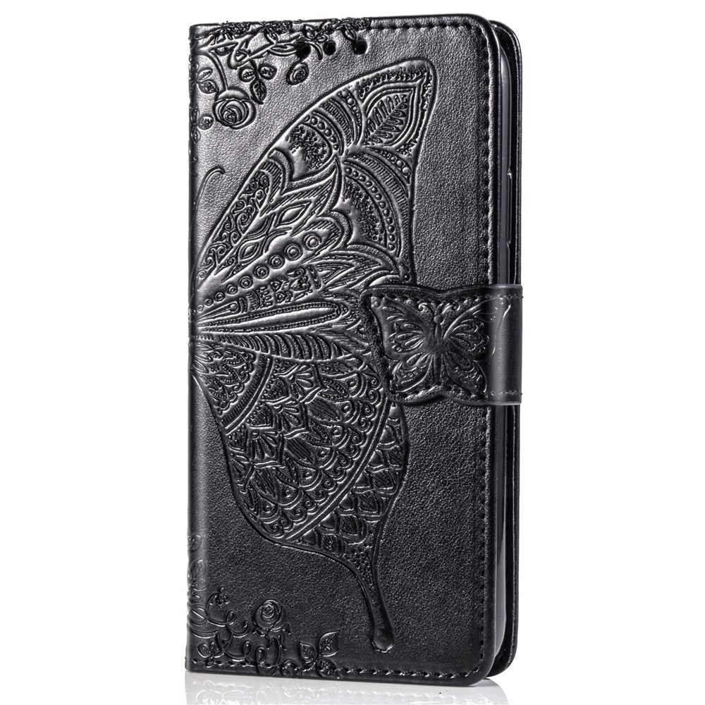 For iPhone X/XS 5.8 inch Butterfly Flower Imprinted PU Leather Magnetic Clasp Phone Case with Wallet Stand - Black-2