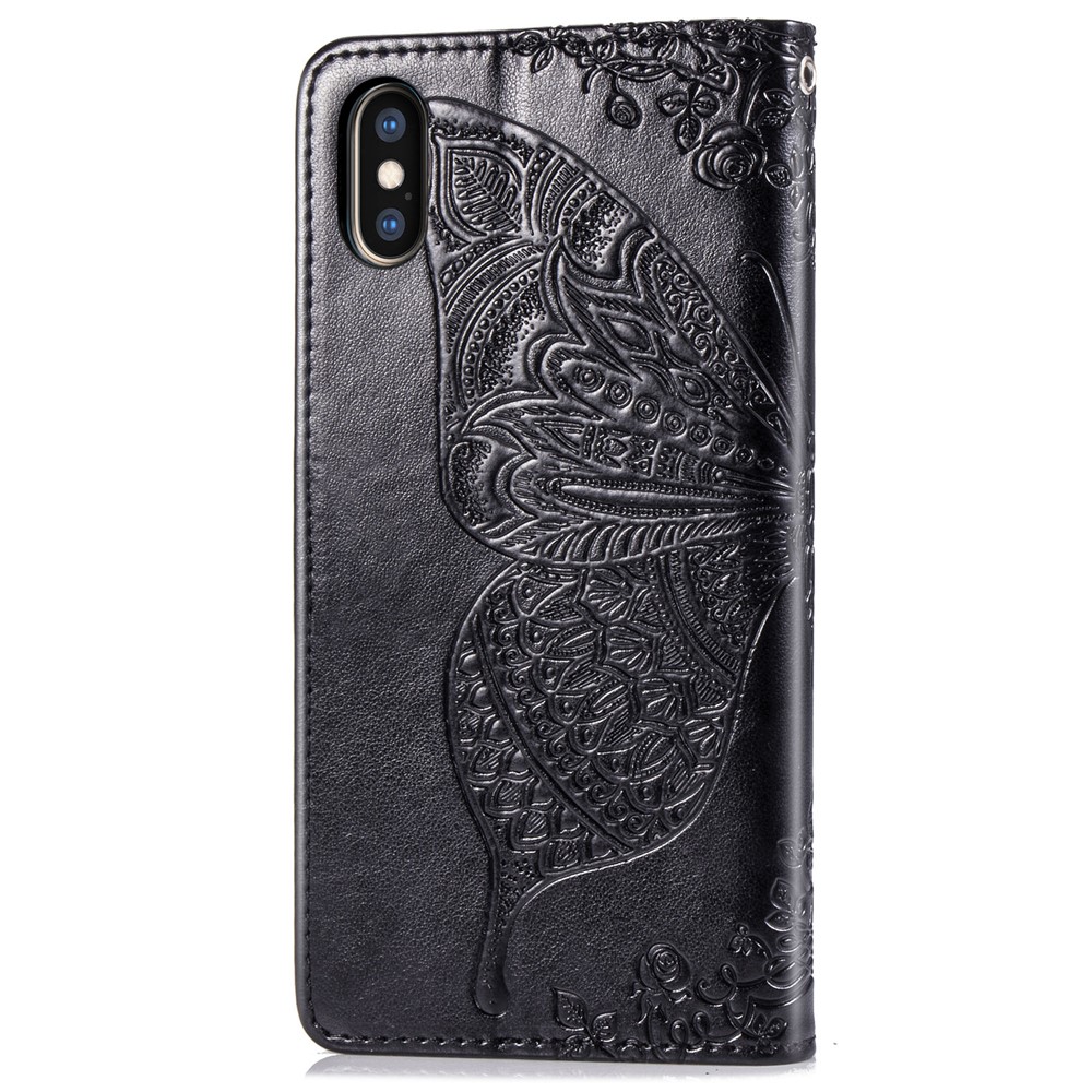 For iPhone X/XS 5.8 inch Butterfly Flower Imprinted PU Leather Magnetic Clasp Phone Case with Wallet Stand - Black-3