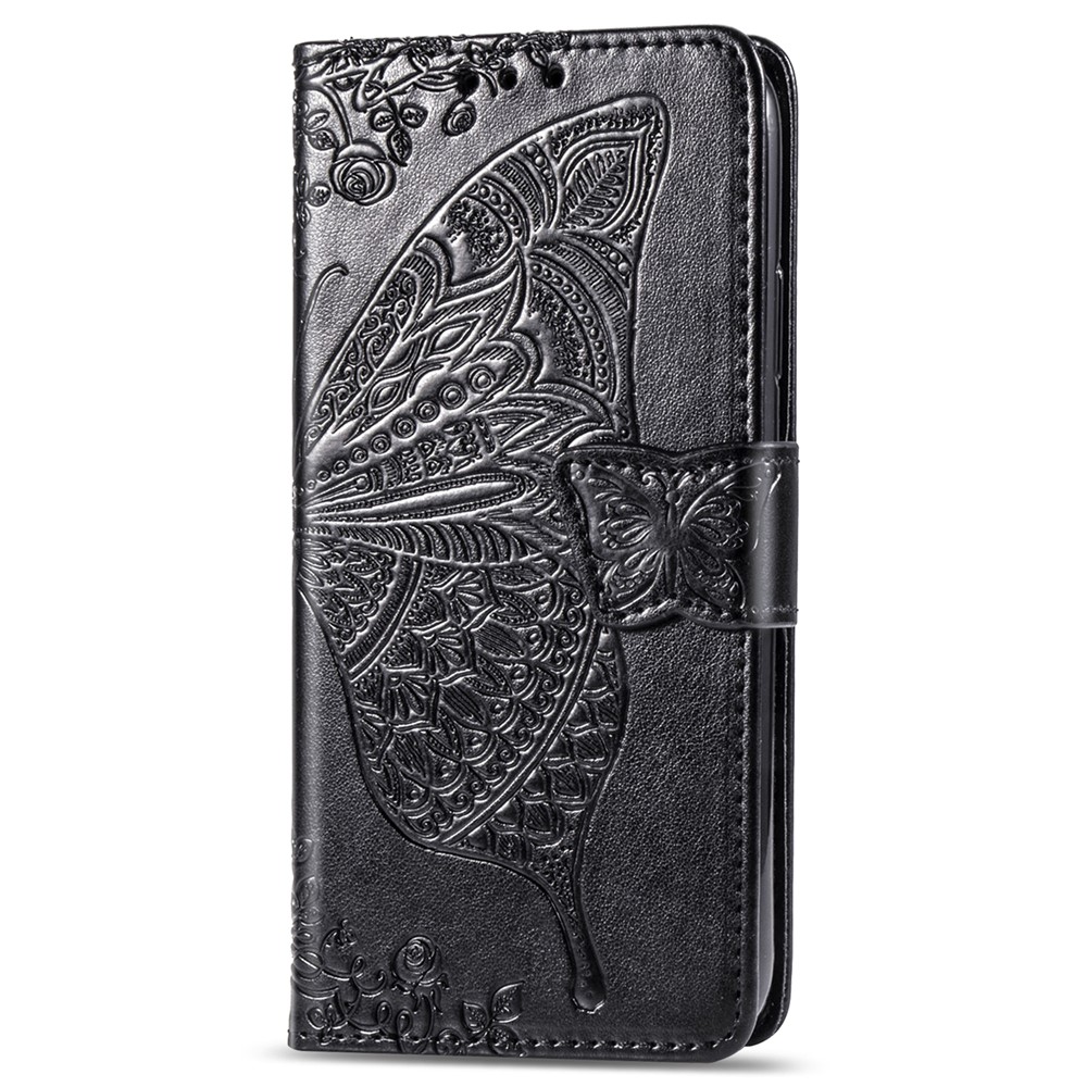 For iPhone 12 6.1 inch/12 Pro 6.1 inch Imprinting Butterfly Flower PU Leather Folio Flip Wallet Stand Phone Case - Black-2