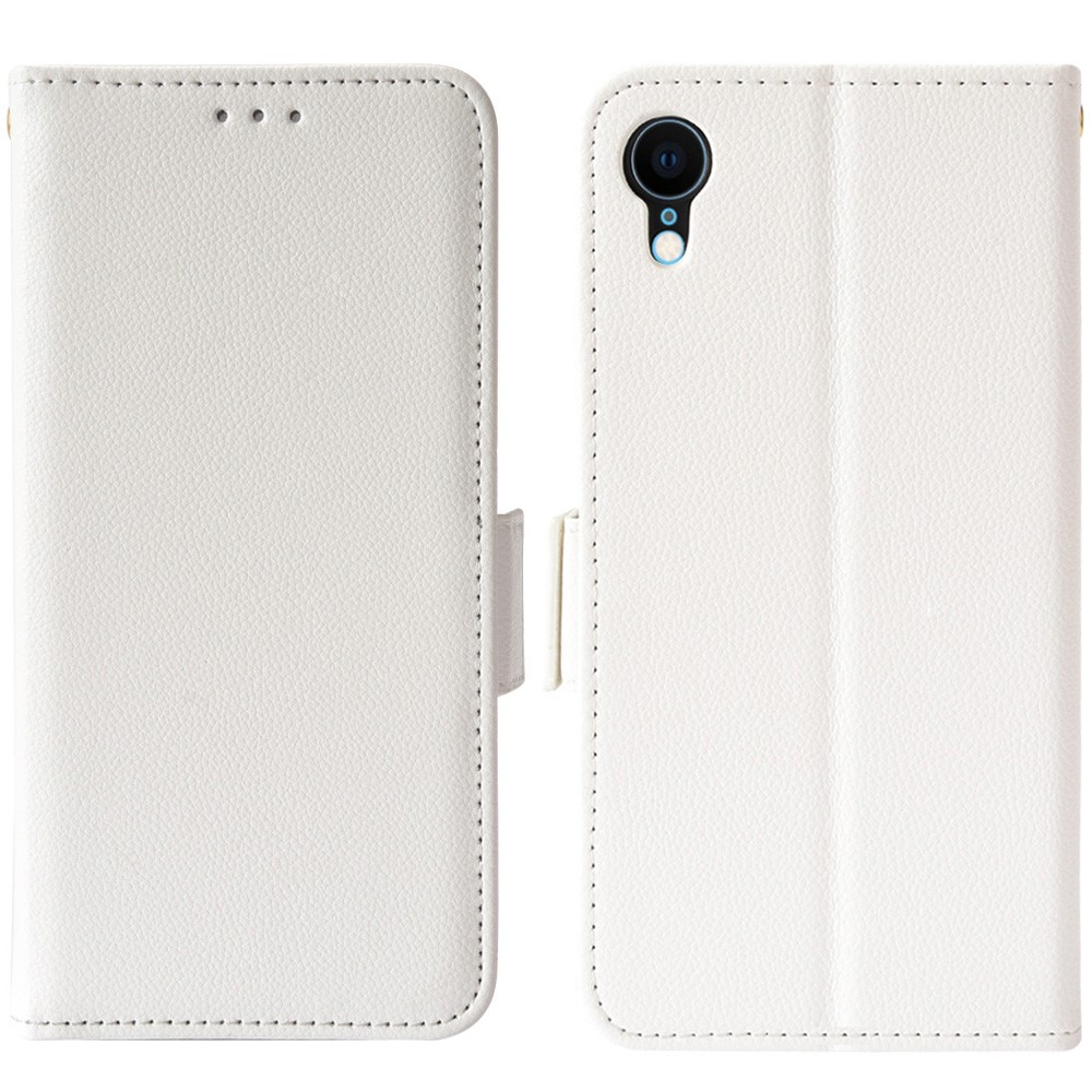 For iPhone XR 6.1 inch Solid Color Litchi Texture PU Leather Mobile Phone Stand Case Protective Shell with Wallet - White