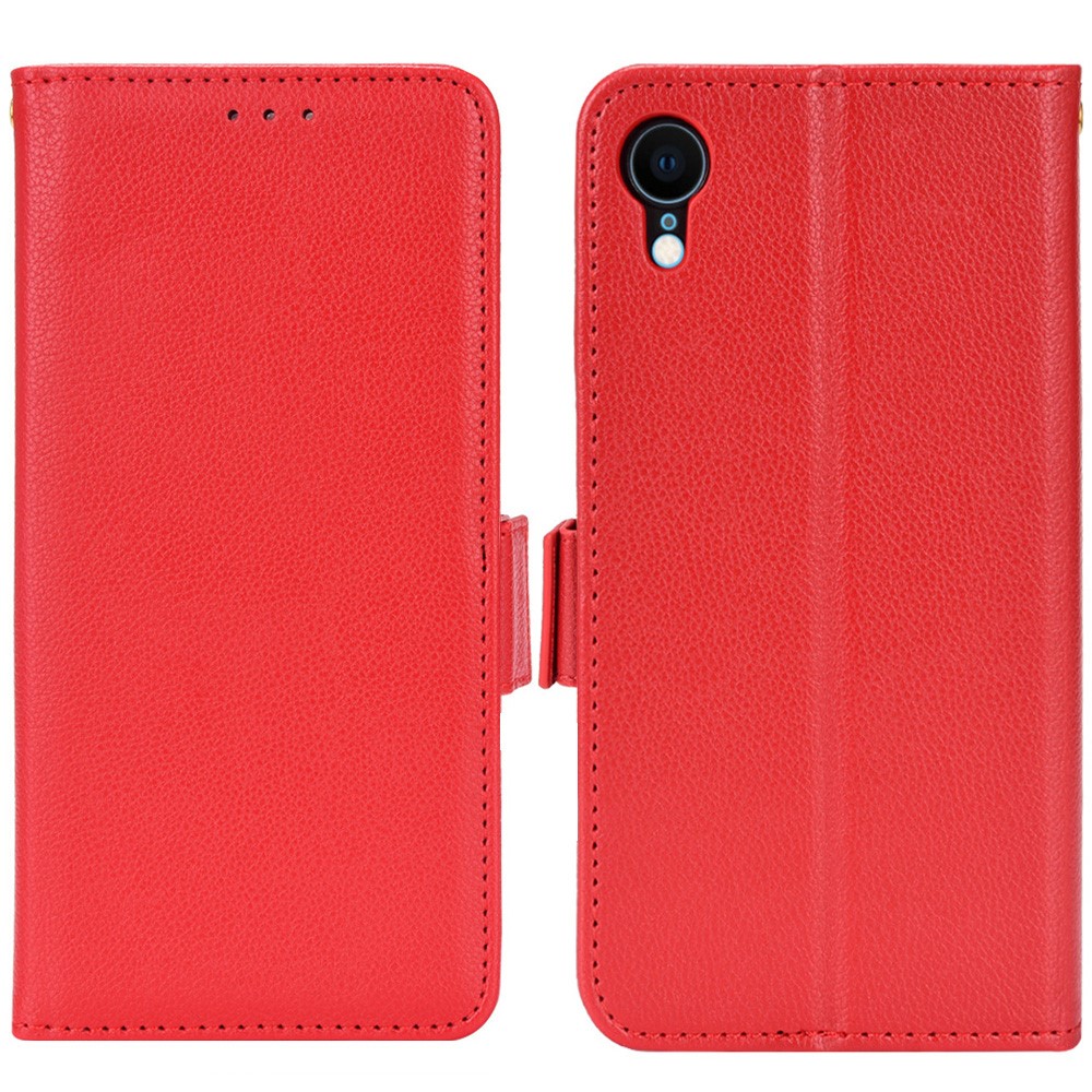 For iPhone XR 6.1 inch Solid Color Litchi Texture PU Leather Mobile Phone Stand Case Protective Shell with Wallet - Red
