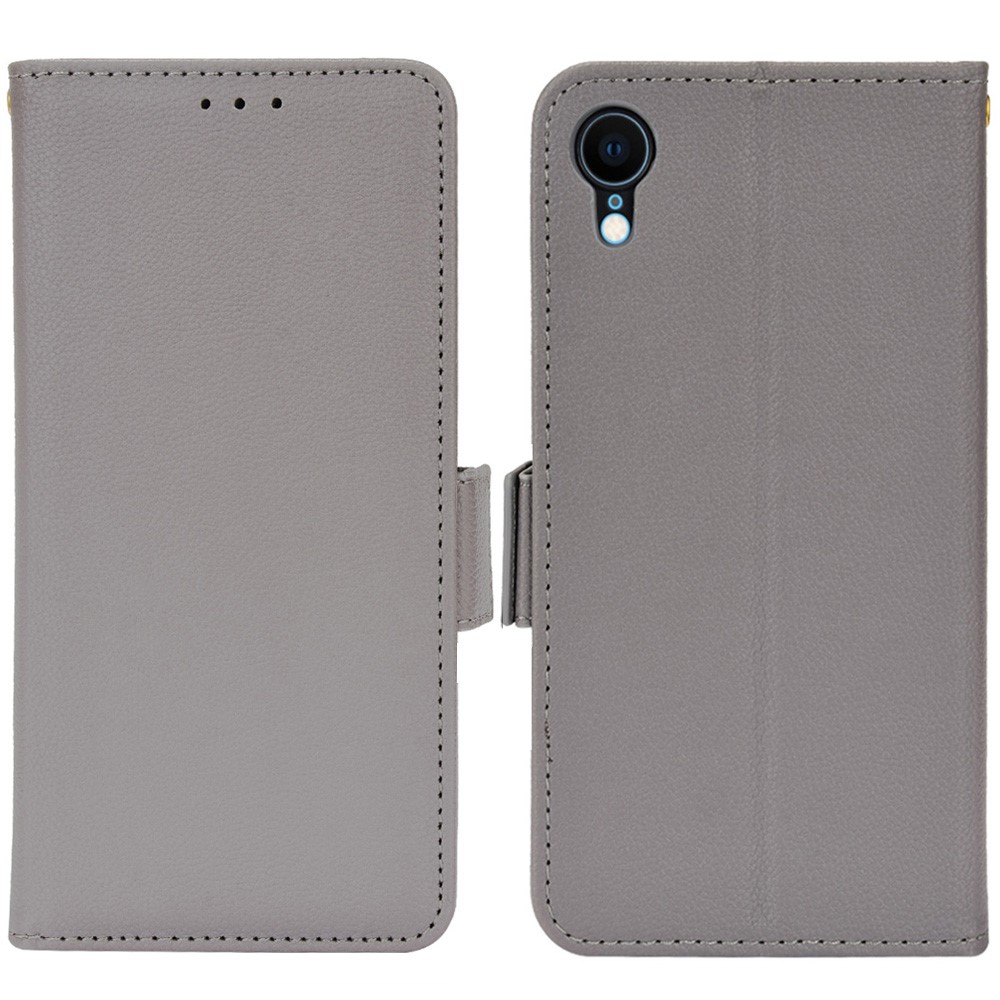 For iPhone XR 6.1 inch Solid Color Litchi Texture PU Leather Mobile Phone Stand Case Protective Shell with Wallet - Grey