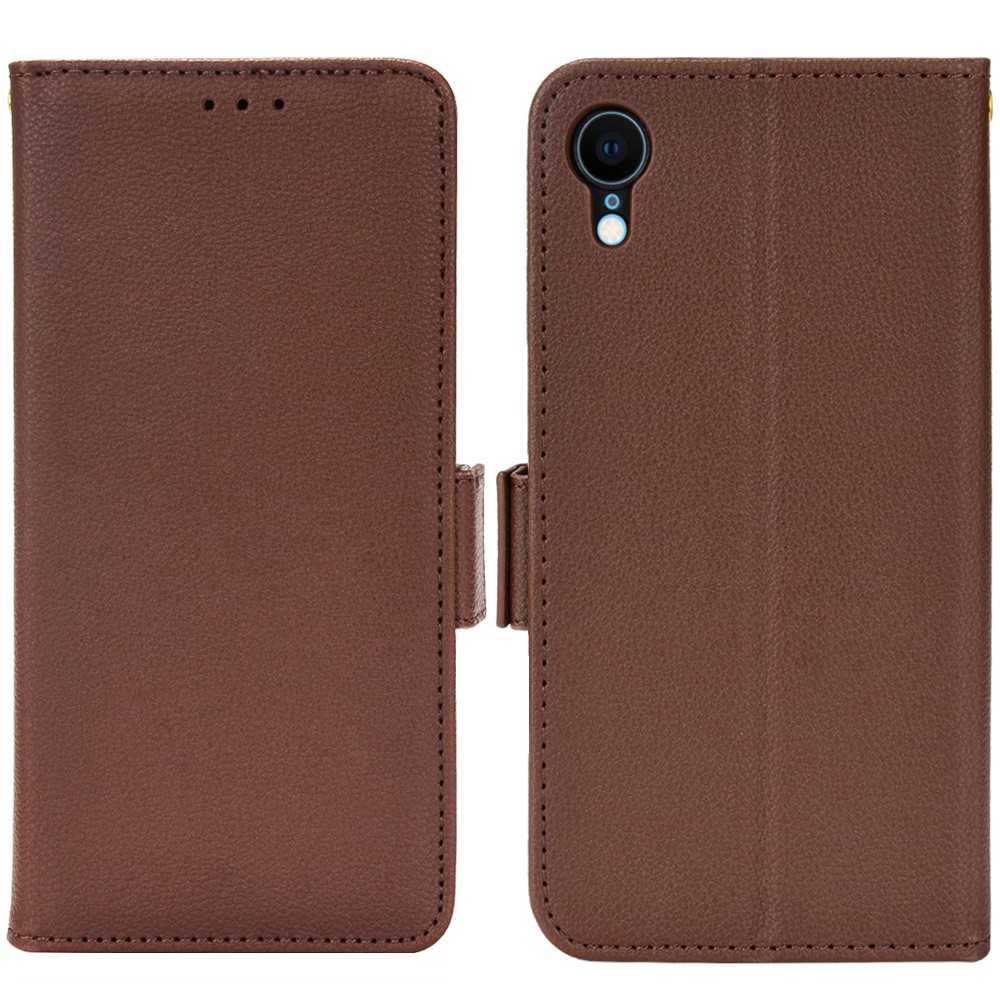 For iPhone XR 6.1 inch Solid Color Litchi Texture PU Leather Mobile Phone Stand Case Protective Shell with Wallet - Brown