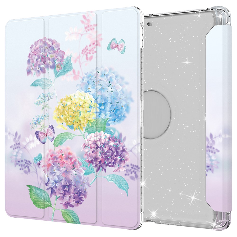 For iPad 10.2 (2021)/(2020)/(2019) Trifold Stand TPU+PU Leather Glittery Sequins Pattern Stylish Tablet Case Cover - Style A-1
