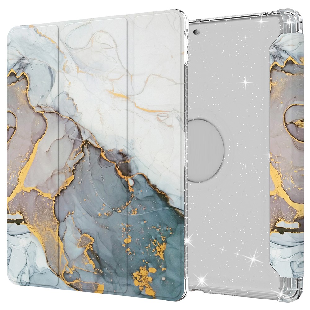 For iPad 10.2 (2021)/(2020)/(2019) Trifold Stand TPU+PU Leather Glittery Sequins Pattern Stylish Tablet Case Cover - Style B