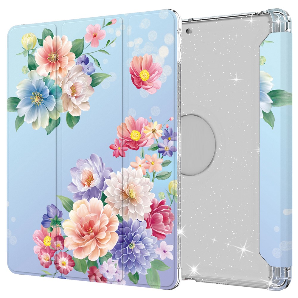 For iPad 10.2 (2021)/(2020)/(2019) Trifold Stand TPU+PU Leather Glittery Sequins Pattern Stylish Tablet Case Cover - Style C