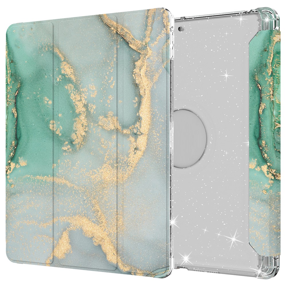 For iPad 10.2 (2021)/(2020)/(2019) Trifold Stand TPU+PU Leather Glittery Sequins Pattern Stylish Tablet Case Cover - Style E