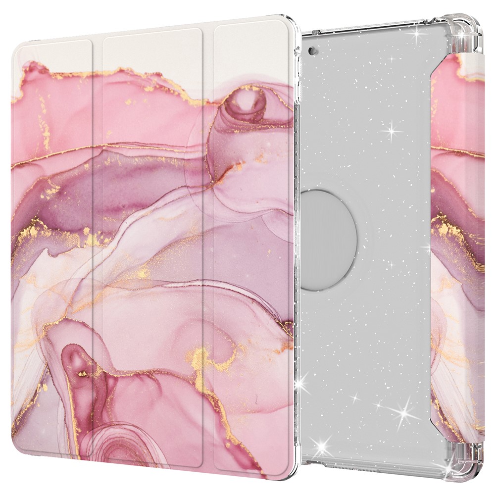 For iPad 10.2 (2021)/(2020)/(2019) Trifold Stand TPU+PU Leather Glittery Sequins Pattern Stylish Tablet Case Cover - Style G