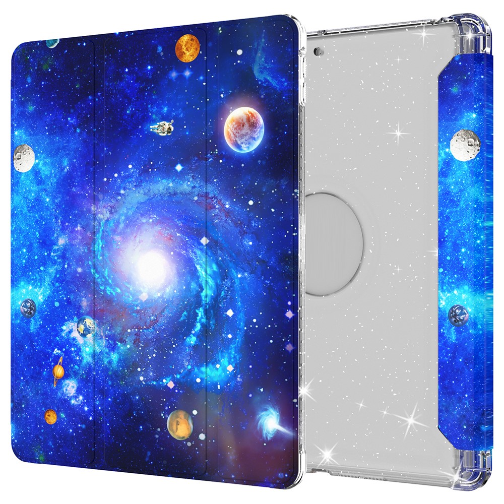 For iPad 10.2 (2021)/(2020)/(2019) Trifold Stand TPU+PU Leather Glittery Sequins Pattern Stylish Tablet Case Cover - Style I