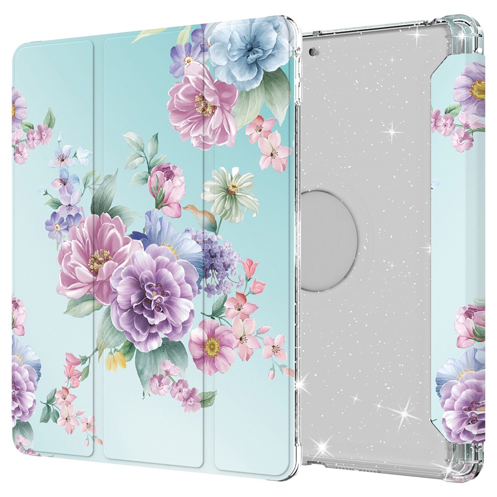 For iPad 10.2 (2021)/(2020)/(2019) Trifold Stand TPU+PU Leather Glittery Sequins Pattern Stylish Tablet Case Cover - Style J
