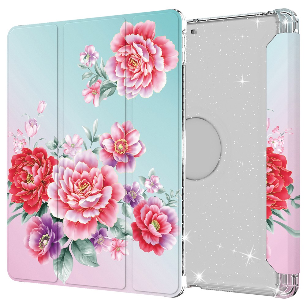For iPad 10.2 (2021)/(2020)/(2019) Trifold Stand TPU+PU Leather Glittery Sequins Pattern Stylish Tablet Case Cover - Style L